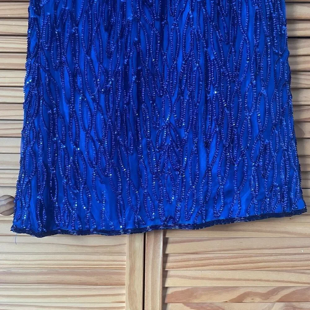Vintage Sequin Beaded Silk Dress Glam 80s 1980s New Years Eve Holiday - Picture 6 of 12